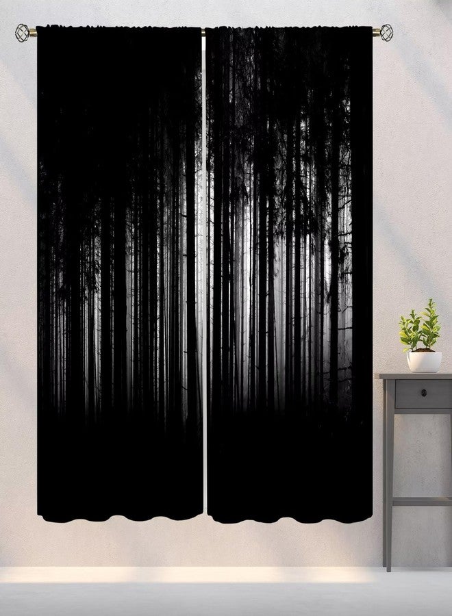 YSWOW Gothic Curtains Horror Dark Forest Grunge Background Art Printed Blackout Window Drapes for Bedroom Kitchen Decor Fabric Set 2 Panel 42x63 Inch 80% Shading Rate - Image 1